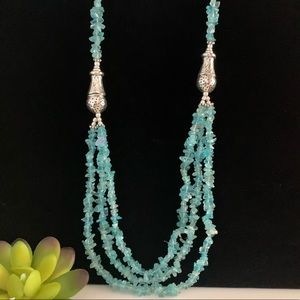 Blue Topaz Gemstone Silver Chain and Beads Necklace